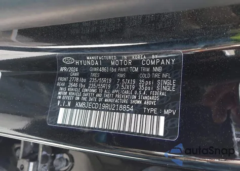 2024 Hyundai Tucson Hybrid Limited из США, поврежденный, VIN KM8JECD19RU218854